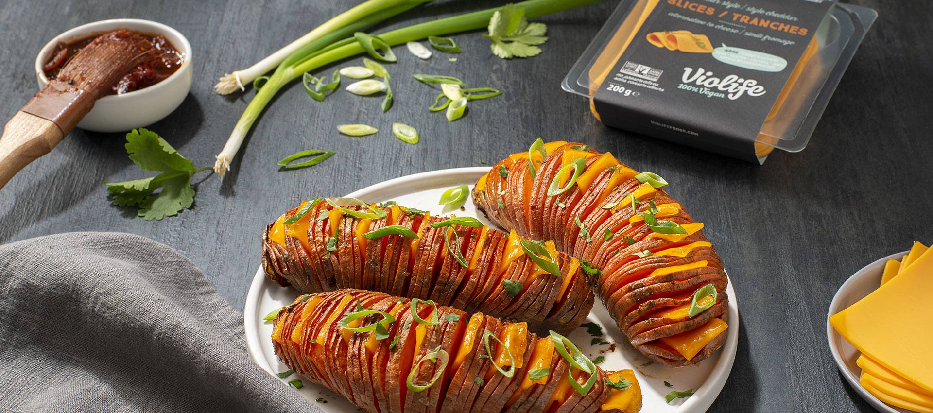 Cheesy Chipotle Hasselback Sweet Potato | Violife