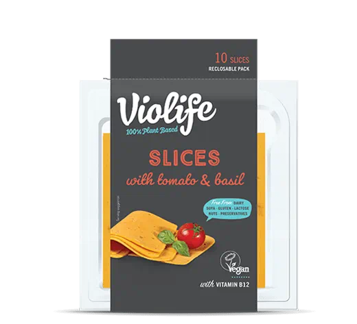Violife slices with Tomato and Basil