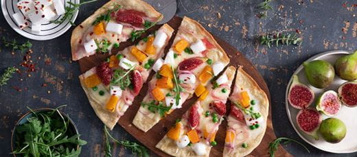 recipe image Pea, Rocket and Fig Flammkuchen