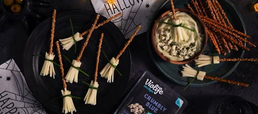 recipe image Pretzel Brooms with Blue Dip