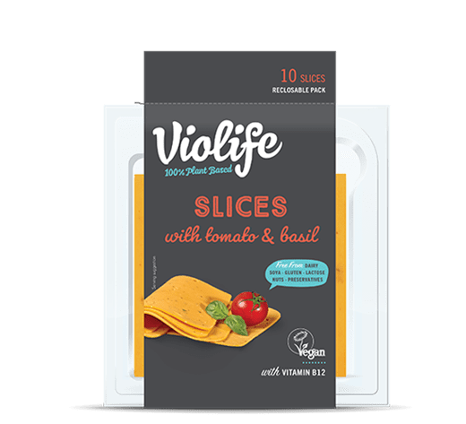 Violife slices with Tomato and Basil