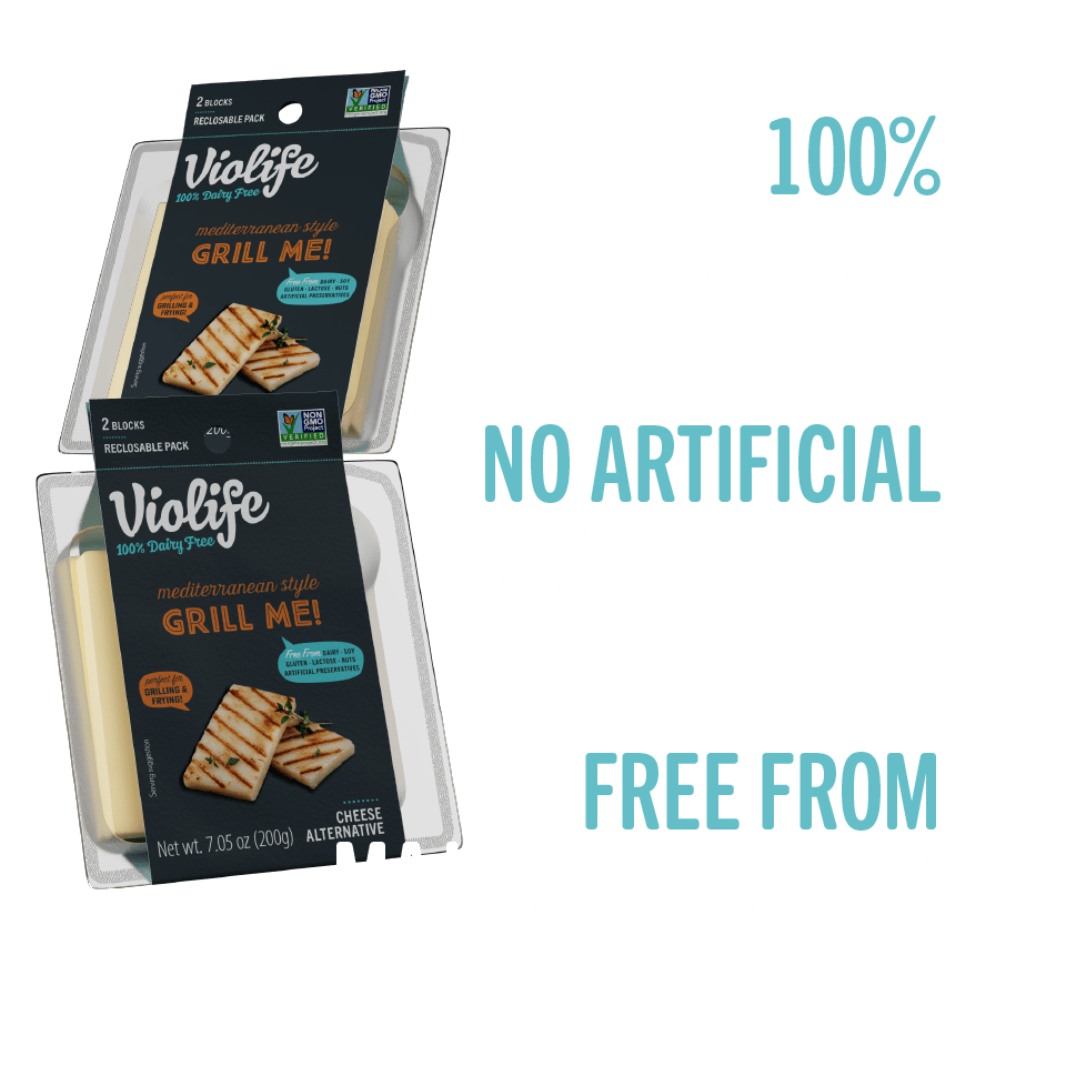 Mediterranean Style Grill Me pack, 100% dairy free, free from major allergens, no artificial preservatives.
