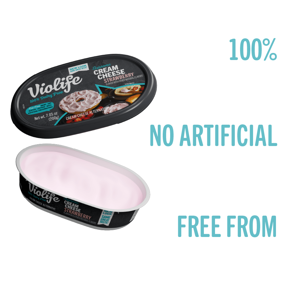 Violife Supreme Cream Cheese Strawberry, 100% dairy free, free from major allergens, no artificial preservatives.