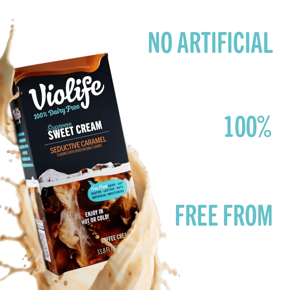 Violife Supreme Sweet Cream Seductive Caramel, no artificial flavor or preservatives, 100% dairy free, free from major food allergens.