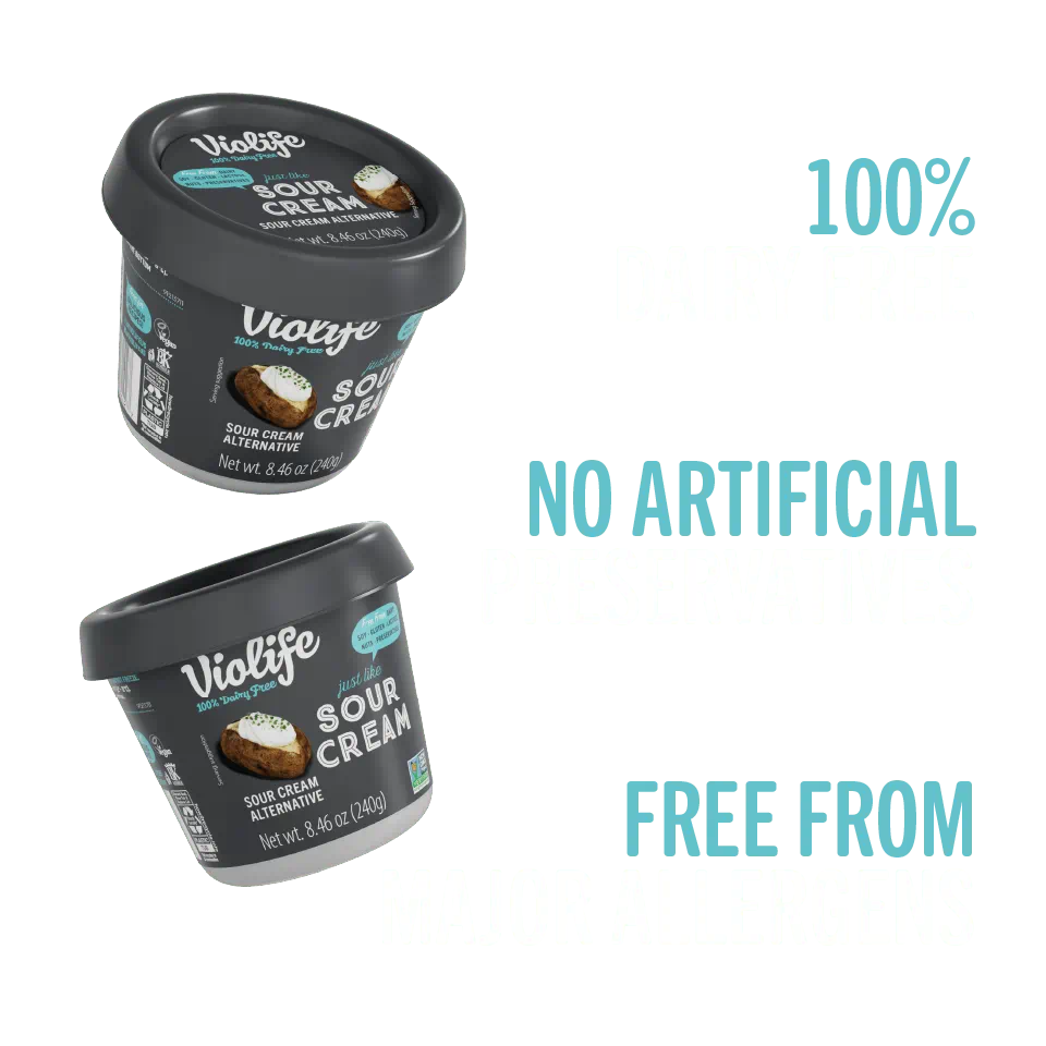 Violife Just Like Sour Cream, 100% dairy free, no artificial preservatives, free from major allergens.